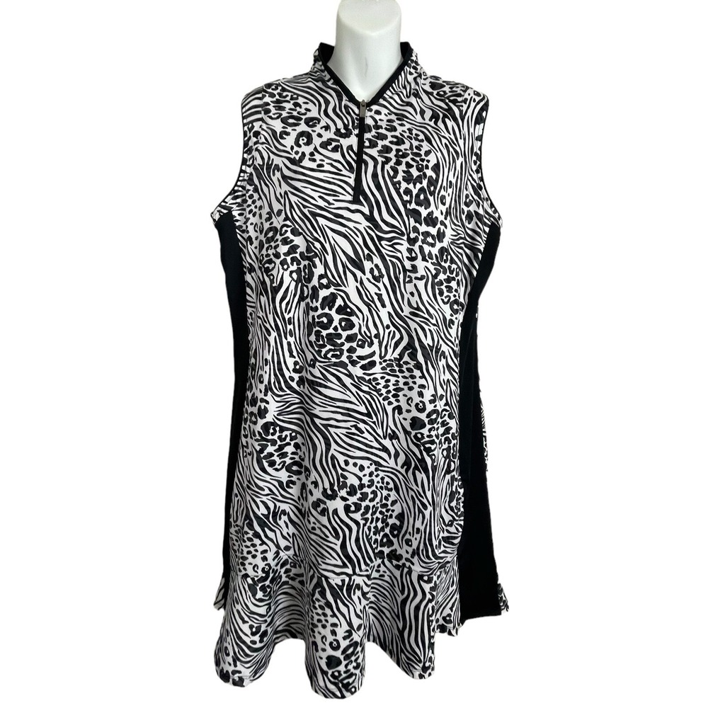 Tail Golf Dress XL White Black Animal Print Golfcore Sporty Sleeveless Zip Neck